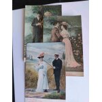Lot de 3 cartes postales anciennes (2 non ecrites) : couples, cartes couleurs superbes