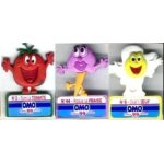 Lot de 3 magnets lessive omo : 2 tom la tomate, 9 olaf l'oeuf et 44 rosie la fraise