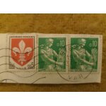 Lot de 3 timbres oblit�r�s r�publique fran�aise 1x 0, 05 lille 2x0, 10 moissonneuse vert.
