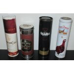 Lot de 4 boites m�talliques cylindriques avec leur couvercle ayant contenu des bouteilles : chivas regal ...
