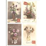Lot de 4 cartes postales anciennes  fleurs