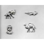 Lot de 4 pins bijoux animaux el�phant, crocodile, chameau, lion. avec brillants m�tal argent�
