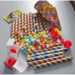 Lot d' acessoires pour faire la fte : chapeaux a elastiques - sarbacanes et boules - nez rouges - sifflet ...