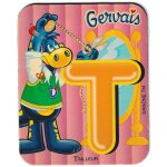 Magnet couleur gervais lettre t - tailleur - dino le petit dinosaure bleu - danone - 5x4 cm