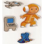 Magnet l�o le cosmonaute orange avec accesoires ordinateur botte et navette spatiale