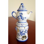 Miniature fa�ence bleue et blanche th�i�re et son  chauffe - plat  style samovar