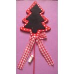 Panneau / etiquette sapin rouge avec plaque  ardoise  - bois + craie
