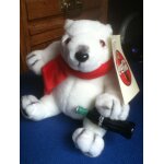 Peluche coca - cola, certifie1999. ours polaire assis avec echarpe et bouteille coca - cola. comme neuf, ...