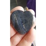 Pendentif coeur en agate. marron, gris et transparent, avec veines de dragon. 4. 4 cm. magnifique pierre ...