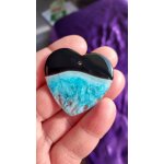 Pendentif coeur en agate onyx. bleu et noir. 4. 4 cm. pierre a la forme parfaite, une des plus belles ...