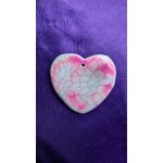 Pendentif coeur en agate. rose et blanc avec veines de dragon. 4. 6 cm. magnifique pierre aux couleurs ...