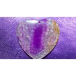 Pendentif coeur en agate violet et transparent. motifs avec veines de dragon. 4. 6 cm. lot 701