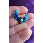 Pendentif coeur avec ailes - en laiton bleu m�tallis�. 3. 1 cm. lot 2688