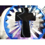 Pendentif croix de j�sus en agate. noir et blanc - 5x3. 5 cm. magnifiques couleurs. lot 2358