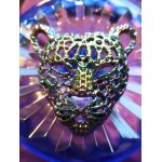 Pendentif t�te de panth�re - laiton strass avec reflets vert, jaune, violet et bleu. 5 cm. magnifiques ...
