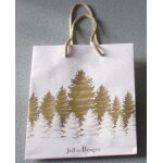 Petit sac / pochette de prsentation festif - fond blanc avec dcor sapins dors et blancs - inscription ...