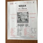 Peugeot 403 - notice carburateur solex - ann�e 1958 -