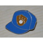 Pin's casquette de baseball bleue avec gant marron