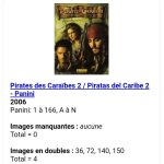 Pirates des cara�bes 2 - panini - liste des images pour un lot
