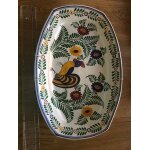 Plat ovale dcoratif - coq et fleurs - 534 la faencerie peint a la main a d - 39 cm de longueur & 25 ...