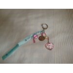 Porte cl�s bijou lulu castagnette perles et coeurs couleur rose + ruban satin bleu lulu castagnette + ...