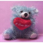 Porte cls / cl : peluche ours bleu et blanc avec cur   i love you