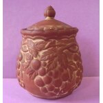 Pot avec son couvercle - grappe de raisins -   yves rocher   - terre cuite