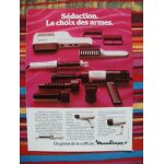 Publicit� ancienne (avril 1980) pour la gamme beaut�  moulinex  : brosse soufflante, fer a boucler, s�che ...