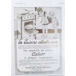 Publicit ancienne (fvrier 1937) pour la cuisine electrique calor a plaque rougissante avec un dessin ...