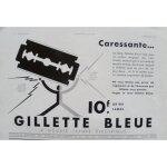 Publicit� ancienne (f�vrier 1937) pour la lame de rasoir gillette bleue (comptoir g�n�ral de rasoirs ...