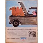 Publicite ancienne pour l'huile et le carburant du petrolier   mobil   de 1958 et signee   savignac