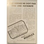 Publicit� ancienne (janvier 1937) pour le bandage herniaire (hernie) rigiflex (166 boulevard haussmann ...