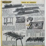 Publicit� ancienne (novembre 1960) pour des jouets du catalogue   manufrance   : meccano, train bb, etabli, ...