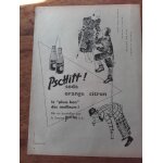 Publicit� ann�es 1950 pschitt! soda orange citron mis en bouteilles par la source perrier