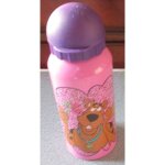 R�cipient style gourde pour enfant - hauteur 14cm - m�tallique - bouchon plastique - fonds rose d�cor� ...