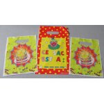 Sacs / pochettes plastiques de f�tes - 2 fond jaune avec g�teau anniversaire 16x22cm + 1 fond rouge et ...