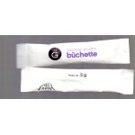 Sachet de sucre beghin - say, bchette gilbert, 5g, logo noir, texte mauve sur fond blanc