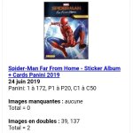Spider - man far from home - sticker album + cards panini 2019 - liste des images pour un lot