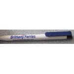 Stylo a bille publicitaire marqu� brittany ferries - corps plastique blanc garniture bleu fonc� - ecrit ...