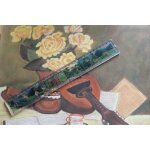 Tableau de fran�ois alinat : nature morte, vas d fleur et mandoline