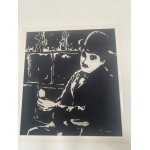 Tableau peinture sur soie charlie chaplin