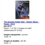 The amazing spider - man - sticker album - panini - 2012 - liste des images pour un lot