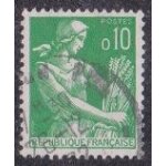 Timbre n1231 y&t 0, 10 f vert type moissonneuse