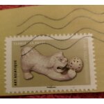 Timbre oblit�r� france lettre verte art asiatique chien de fu.