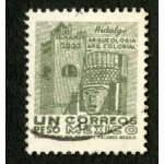 Timbre oblit�r� mexico, correos, un peso, hidalgo, arq colonial