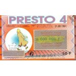 Tintin - billet de loterie belgique presto 4 - 1991.
