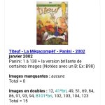 Titeuf - la mgacompt' - panini - 2002 - liste des images pour un lot