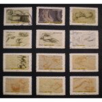 Le toucher - dessins repr�sentant des gestes de mains - s�rie compl�te de 12 timbres oblit�r�s - france ...