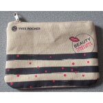 Trousse / pochette yves rocher beauty treasures - toile beige aspect jute avec bandes noires et pois ...