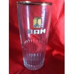 Verre a bire bam pils, bire des allis, marchienne - 25 cl - ancien emaill blanc, noir, jaune et or ...